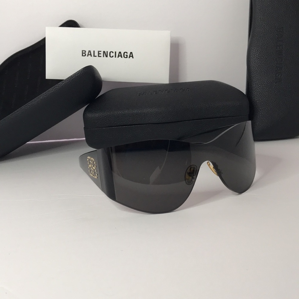 New - Balenciaga BB0122s 004 Women's Black Mask Round Sunglasses - Picture 5 of 17